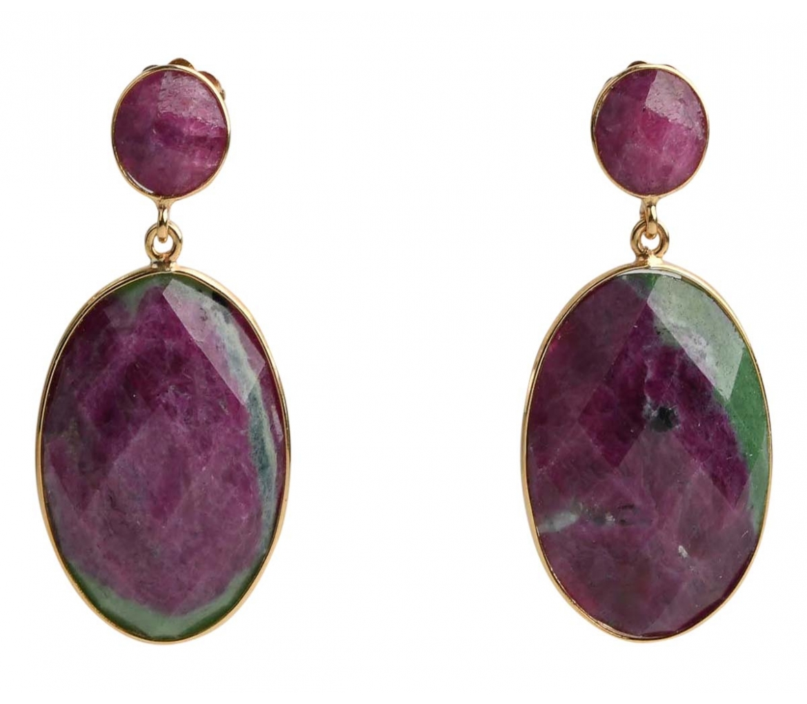 Earrings with ruby in zoisite - 1