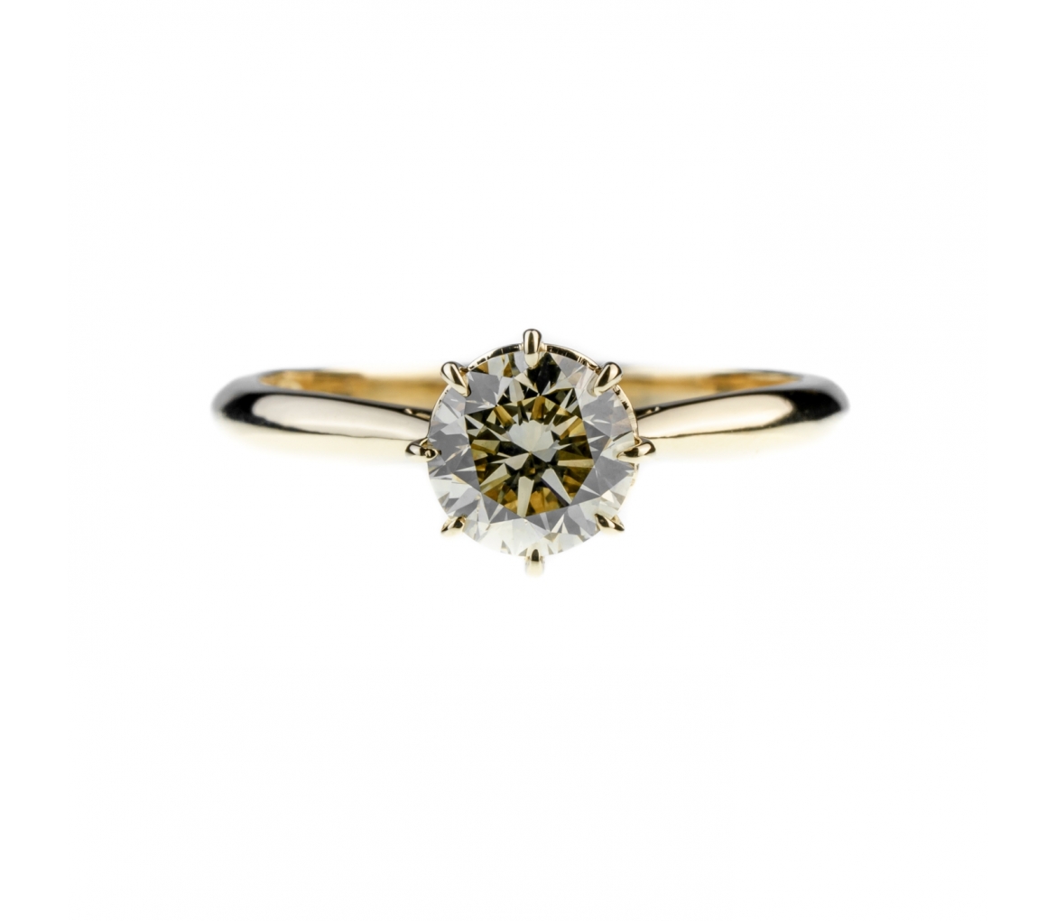 Złoty pierścionek zaręczynowy z szampańskim diamentem 1 ct - 1