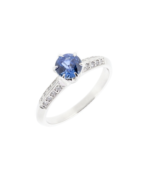 Platinum sapphire ring with diamonds - 2