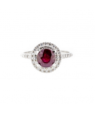 Gold ring with Pigeon Blood ruby and diamonds - 1