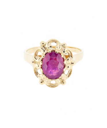 Gold ring in retro style with natural ruby - 1
