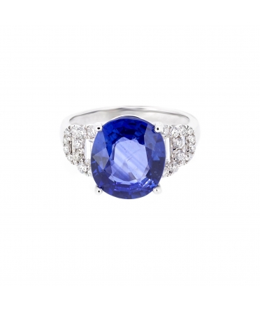Gold ring with big sapphire nd diamonds - 1