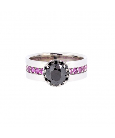 Black diamond and ruby ring - 1