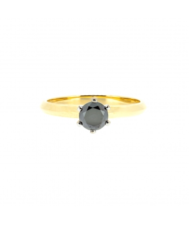 Gold engagement ring with 0,83 ct black diamond - 1