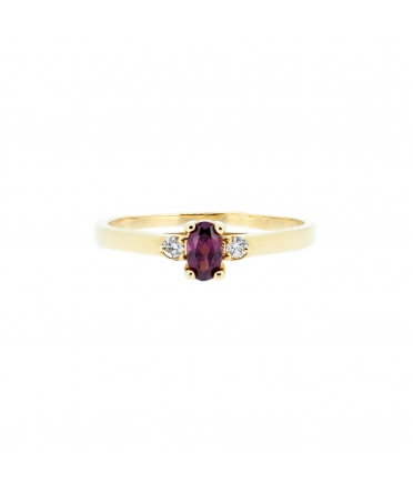 Gold engagement ring with garnet and diamonds - 1