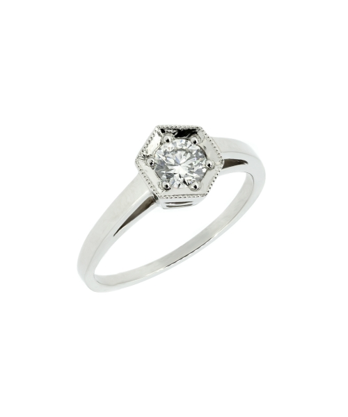 Platinum retro style 0,50 ct engagement ring - 3