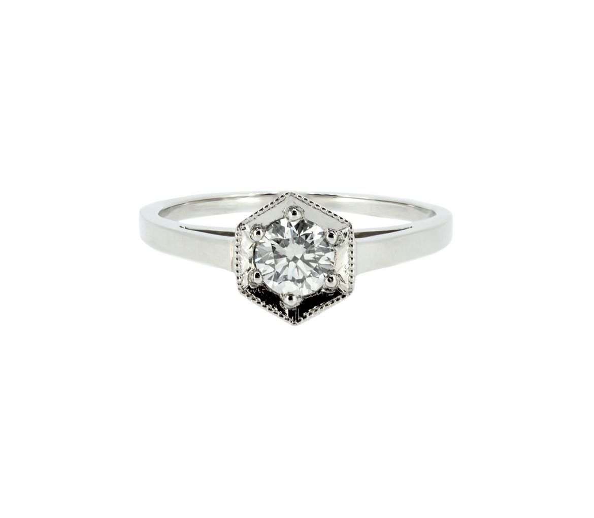 Platinum retro style 0,50 ct engagement ring - 1