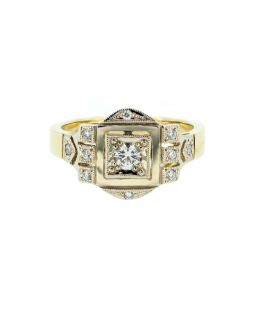 Gold diamond retro style ring - 1