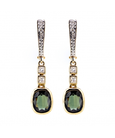 Green sapphire and diamond earrings - 1
