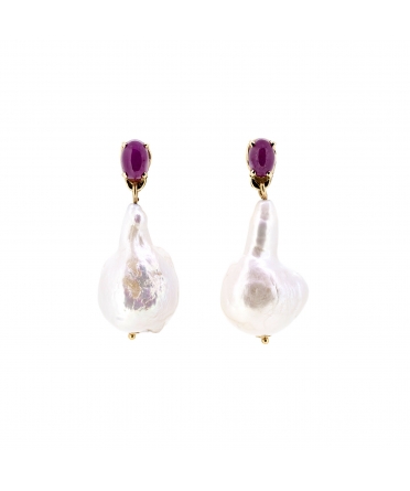 Baroque pearl and ruby earrings - 1