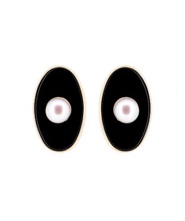 Onyx and pearl earrings - 1