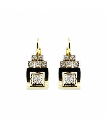 Gold retro style diamond square earrings english lock - 1