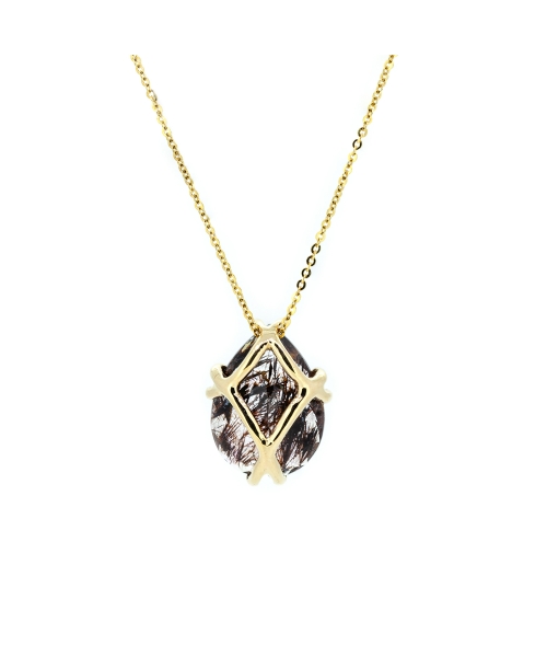 Gold necklace with tear drop cut smoky quartz 45 cm - 2
