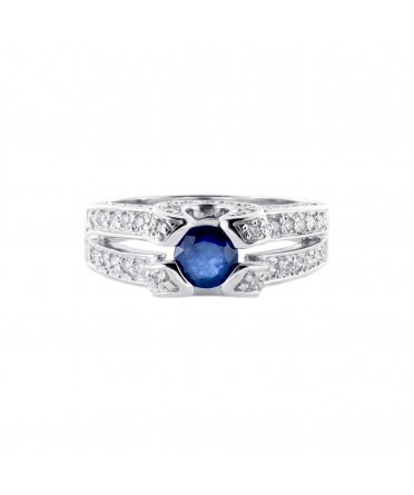 Gold sapphire and diamond signet ring - 1