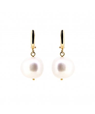 Gold earings with big pearls english lock - 1