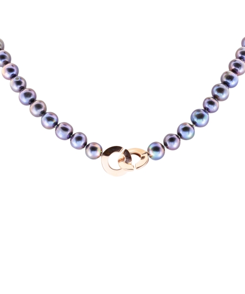 Black pearl necklace with rose gold clasp - 2