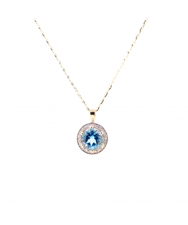 Gold necklace with topaz and diamond halo - 1