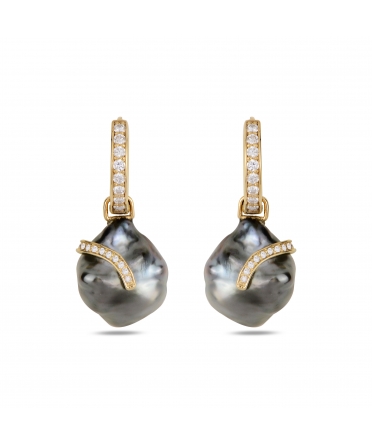 Gold earrings with Keshi Tahiti pearls and diamonds "Seafood II" - 1
