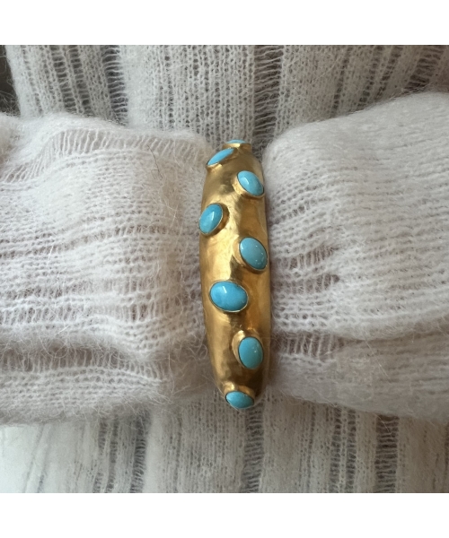 Silver bracelet with turquoise plated with 24 k gold leaves - 2