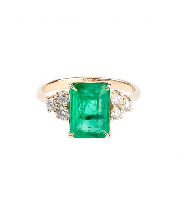 Gold ring with diamonds and Columbian emerald - 1