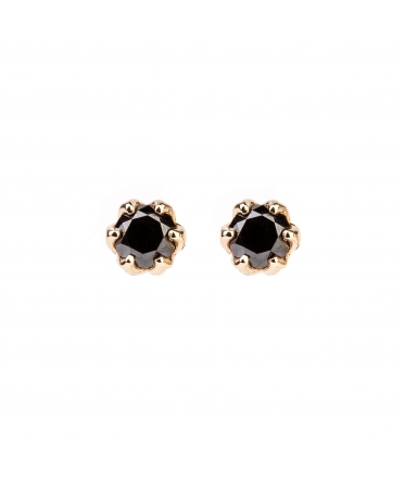 Gold stud earrings with black diamonds - 1
