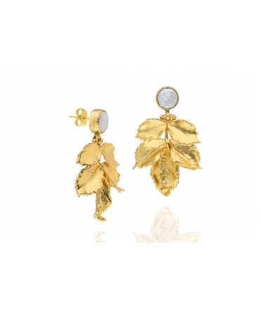 Goldplated artistic bronze earrings with pearls - 1