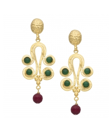 Goldplated bronze long earrings with jadeite - 1