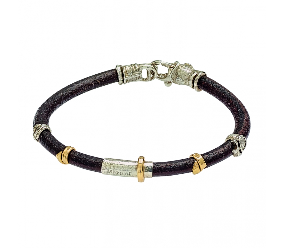 Leather bracelet with handmade gold and silver elements - 1