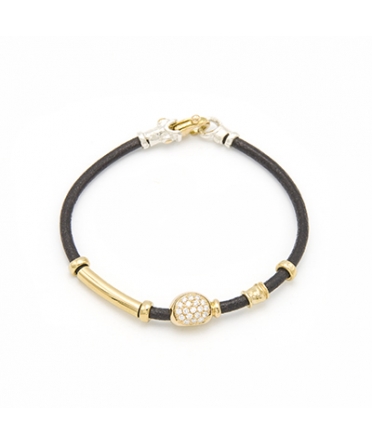 Leather bracelet with diamonds and handmade gold and silver elements - 1