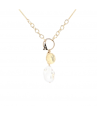 Gold necklace with baroque fireball pearl Seafood collection - 1
