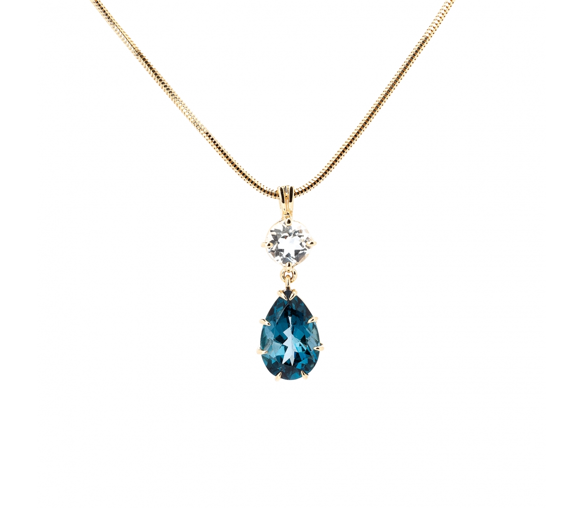 Gold pendant with white topaz and topaz London Blue - 1