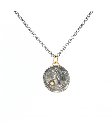 Srebrna zawieszka z diamentem złocona 24 karatowym złotem, Juliusz Cezar - 1