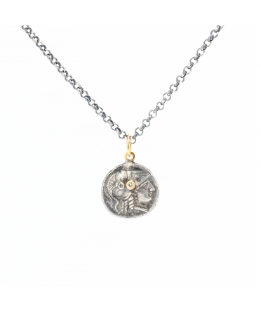 Złoto-srebrna zawieszka z diamentem, bogini Atena - 1