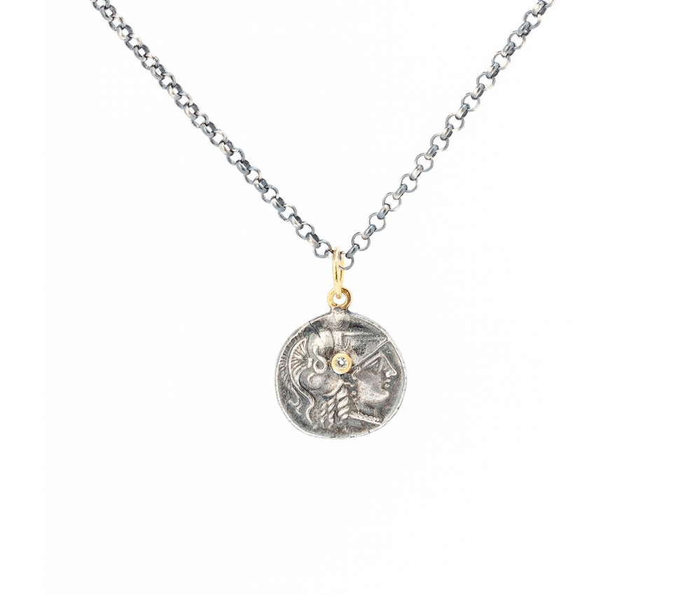 Gold and silver pendant with diamond, goddess Athena - 1