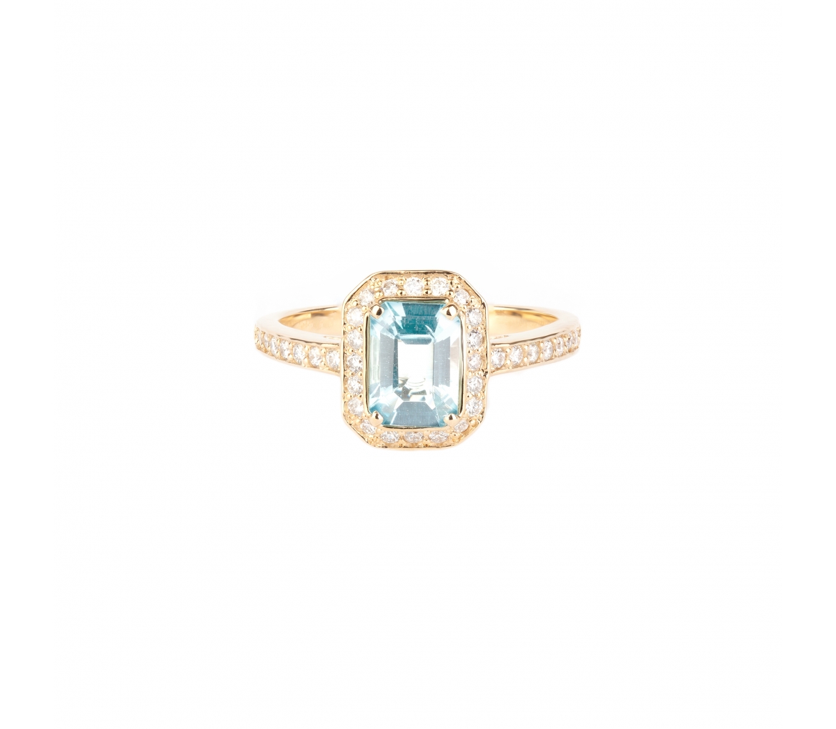Gold ring with diamonds and aquamarine - 1