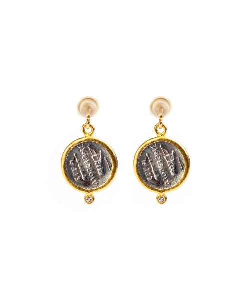 Gold and silver earrings with diamonds, Goddess Athena - 2