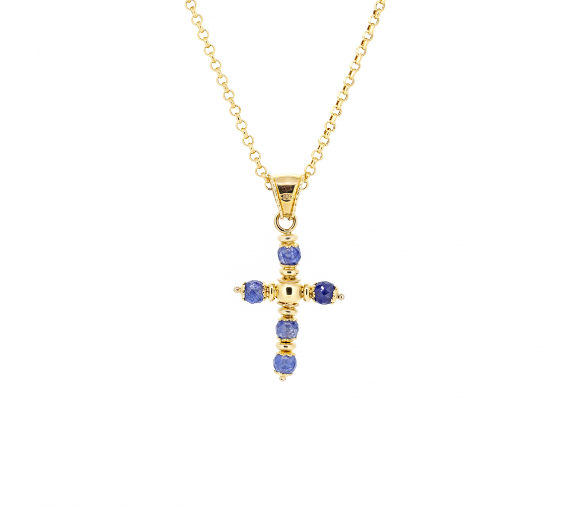 Gold cross pendant with sapphires - 1
