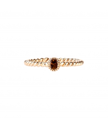 Złoty spiralny pierścionek z diamentem w barwie fantazyjnej brązowej - 1