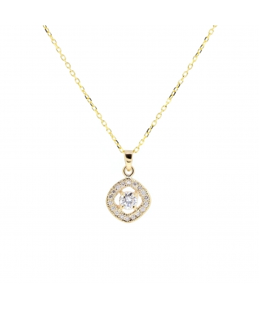 Gold pendant with diamond and diamond halo - 1