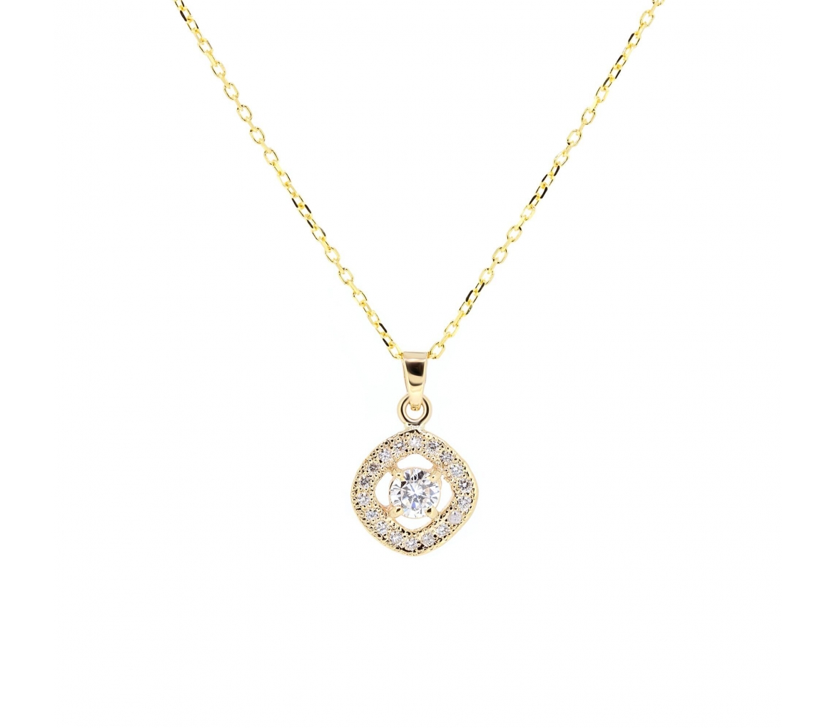Gold pendant with diamond and diamond halo - 1