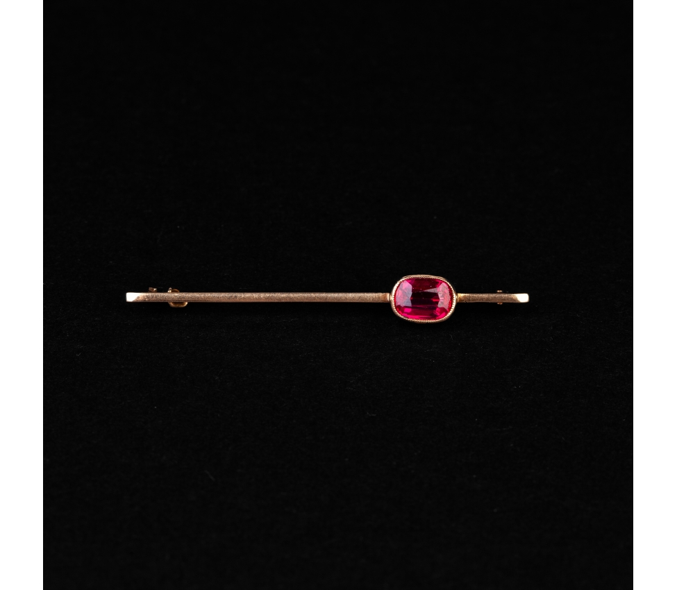 Gold brooch pin with synthetic ruby, Art Deco - 1
