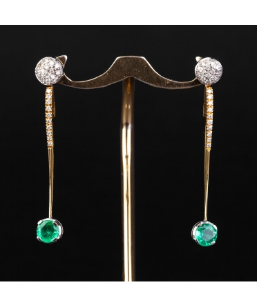 Gold vintage earrings with emeralds and diamonds - 1