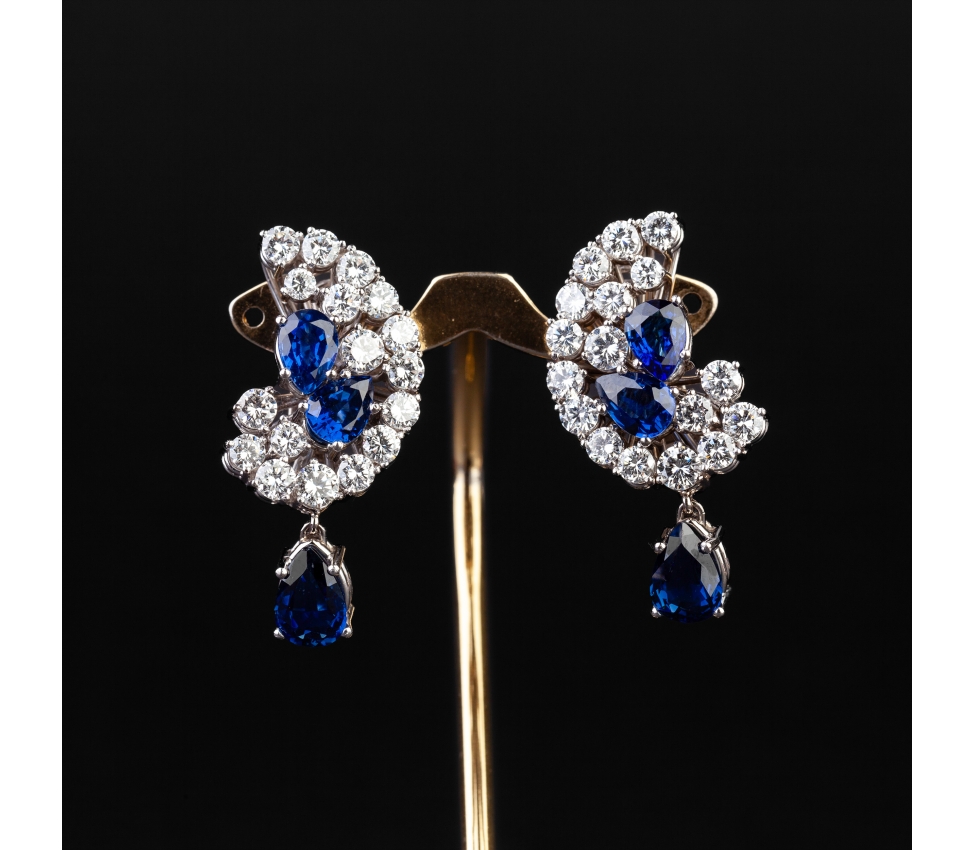 Earrings with sapphires and diamonds, handmade - 1