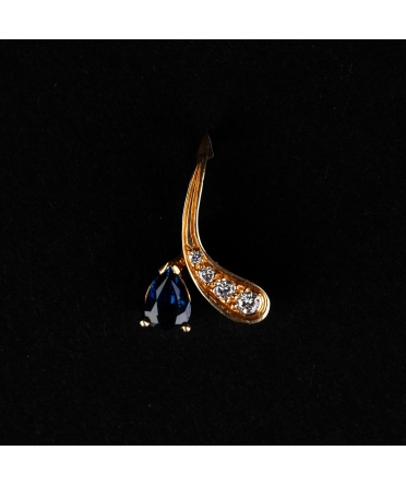 Gold vintage pendant with sapphire and diamonds - 1