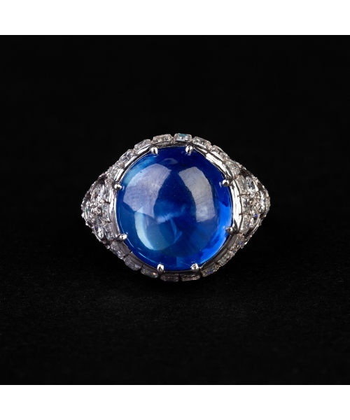 Platinum Art Deco ring with diamonds and Sri Lanka sapphire - 1