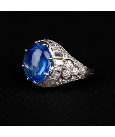 Platinum Art Deco ring with diamonds and Sri Lanka sapphire - 2