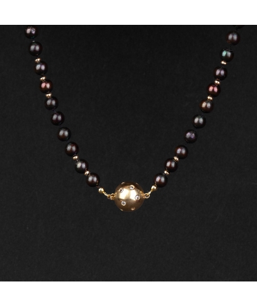 Gold necklace with dark pearls, vintage - 1
