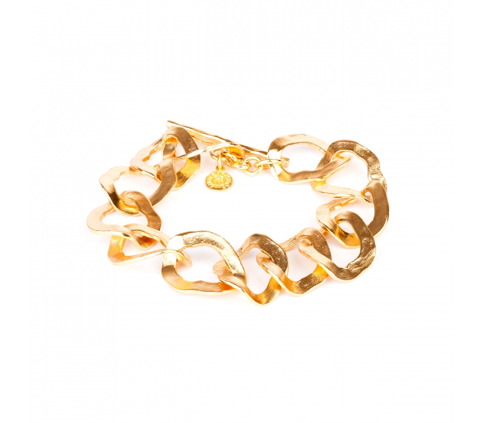 Gold-plated bronze bracelet with hammered links - 1