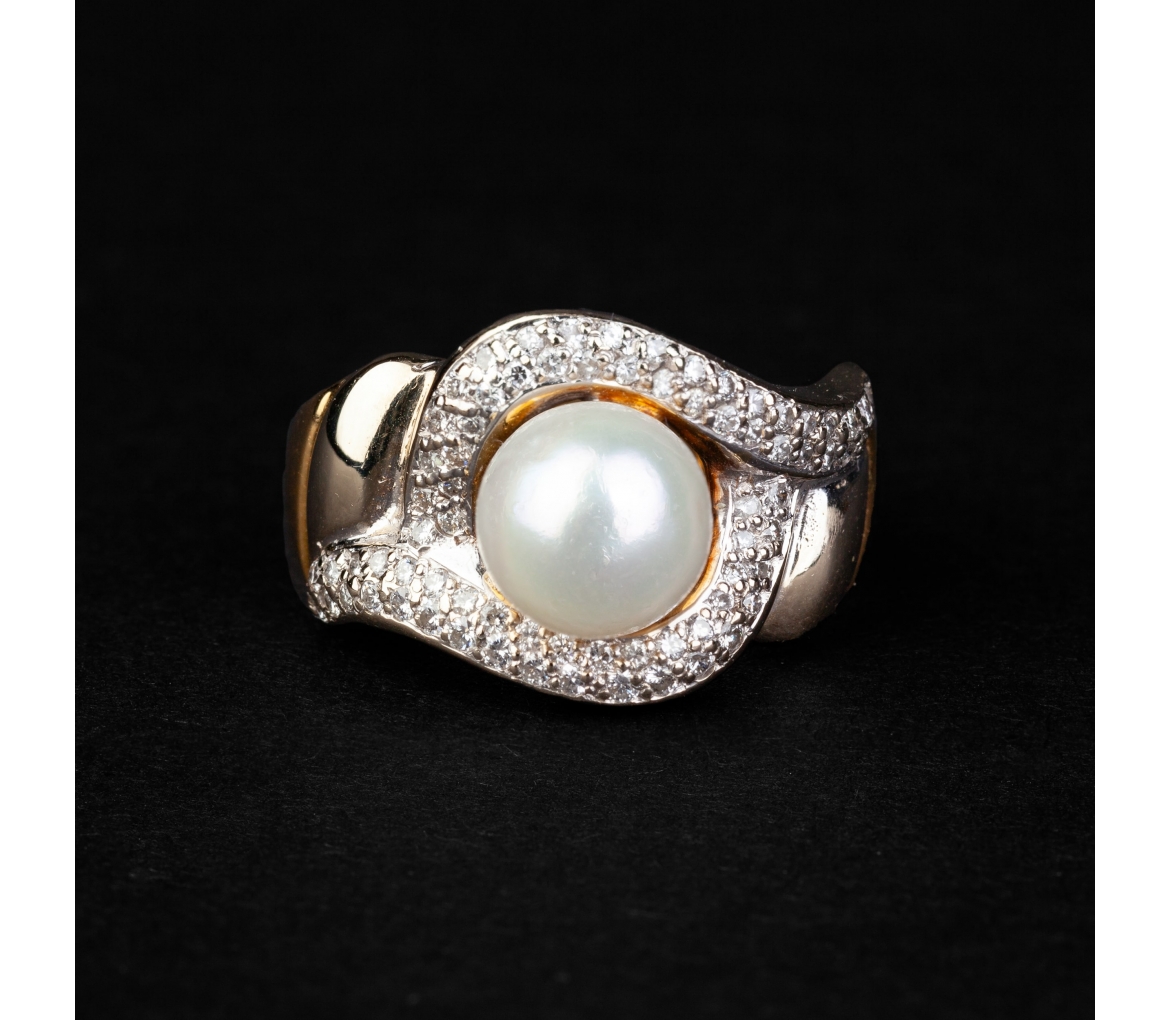 Pearl and diamond gold vintage ring - 1