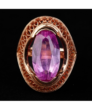 Gold ring with synthetic corundum, USSR - 2
